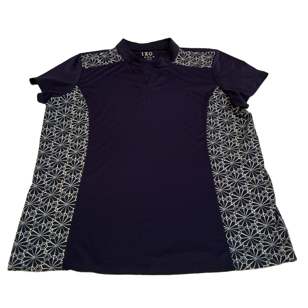 IZOD Womens Golf Polo Shirt V-Neck Club Car Print Design Short Sleeve X-Large